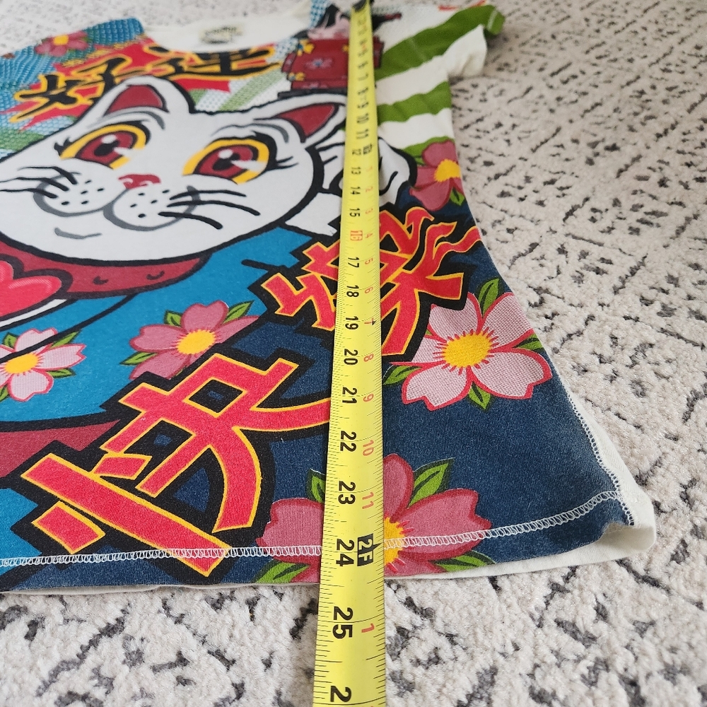 Rare Vintage Lucky Brand T Shirt Japanese Cat 90s Y2K Asian Maneki-Neko Animae S - Picture 7 of 14